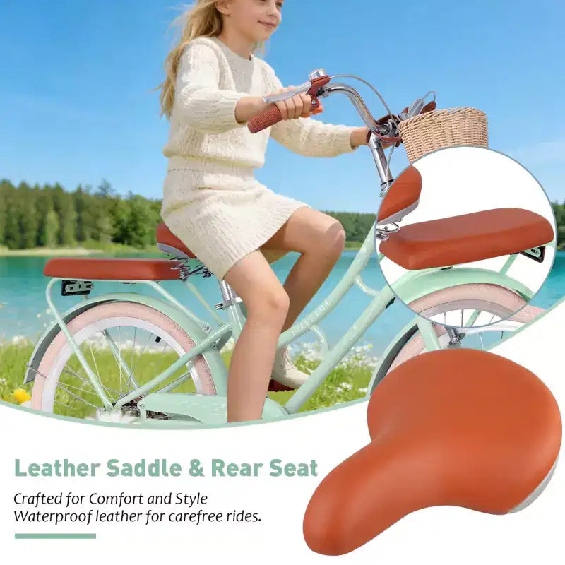 Bicicleta de paseo NAYSAYE para niñas con cesta delantera y cuadro de acero resistente para un cómodo transporte urbano al aire libre, verde, 58.39*24.53*36.93