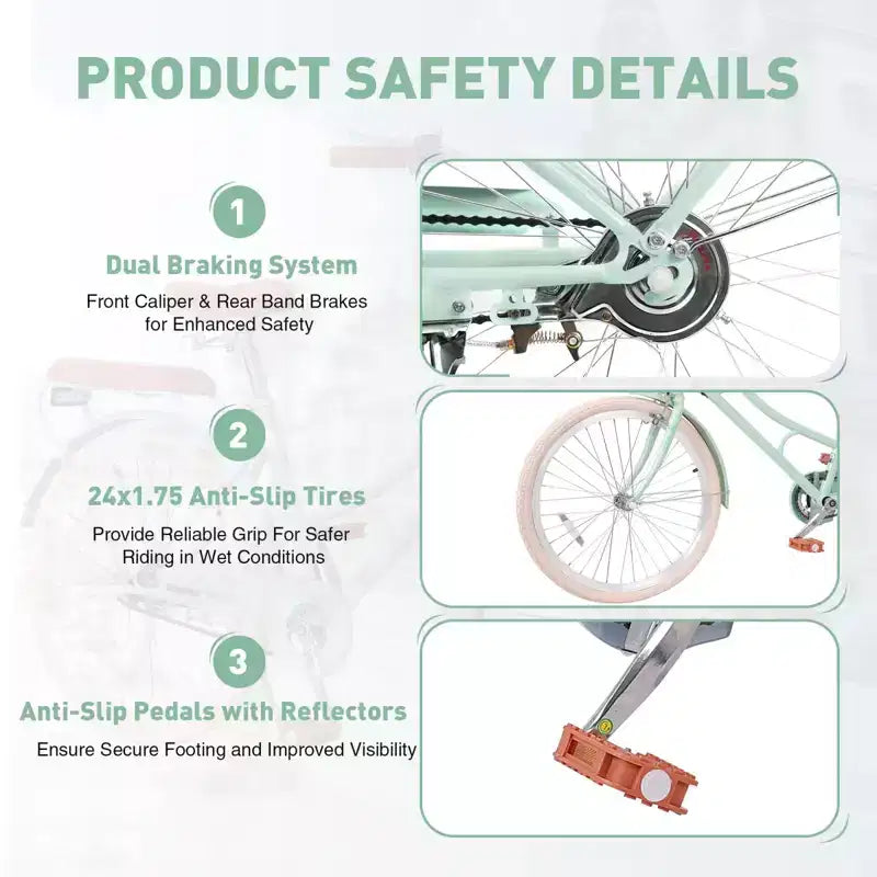 NAYSAYE Bicicleta de paseo para mujer con cesta delantera y cuadro resistente para un cómodo viaje urbano al aire libre, Verde, 63.98*24.53*38.82
