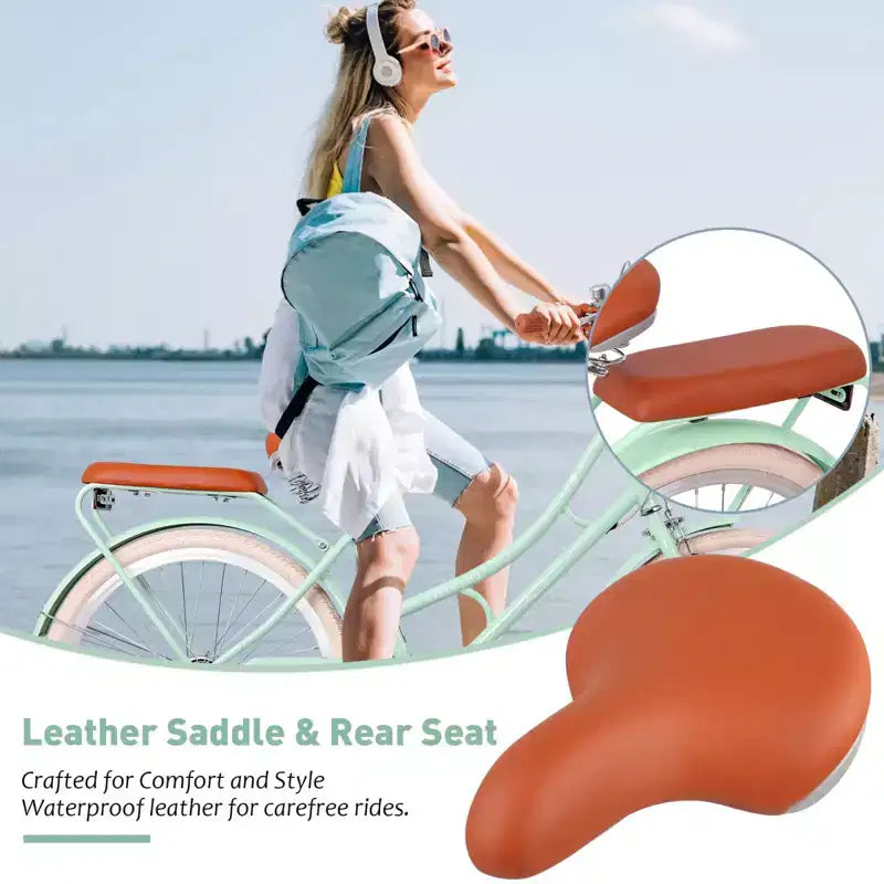 NAYSAYE Bicicleta de paseo para mujer con cesta delantera y cuadro resistente para un cómodo viaje urbano al aire libre, Verde, 63.98*24.53*38.82