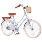 Bicicleta de paseo de playa para niñas NAYSAYE con cesta delantera y cuadro de acero resistente para un cómodo desplazamiento urbano al aire libre, azul, 58.39*24.53*36.93