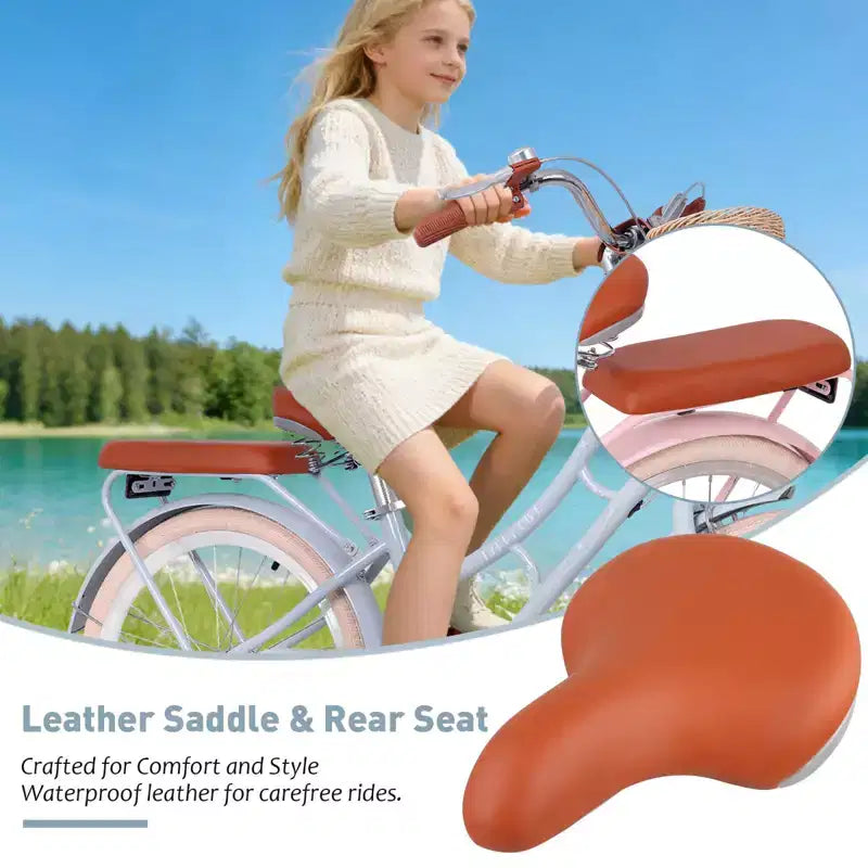 Bicicleta de paseo de playa para niñas NAYSAYE con cesta delantera y cuadro de acero resistente para un cómodo desplazamiento urbano al aire libre, azul, 58.39*24.53*36.93