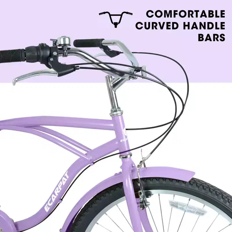 Bicicleta NAYSAYE de crucero de playa de 7 velocidades, cuadro de acero, ruedas de aleación, frenos en V para hombres y mujeres, ocio, morado, blanco, 67.8*42.51*28.74