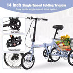 Triciclo Plegable para Adultos NAYSAYE con Cesta, Cuadro de Acero Plegable, Gran Capacidad de Carga para Compras y Viajes al Aire Libre, Azul, 53.54*23.23*39.49