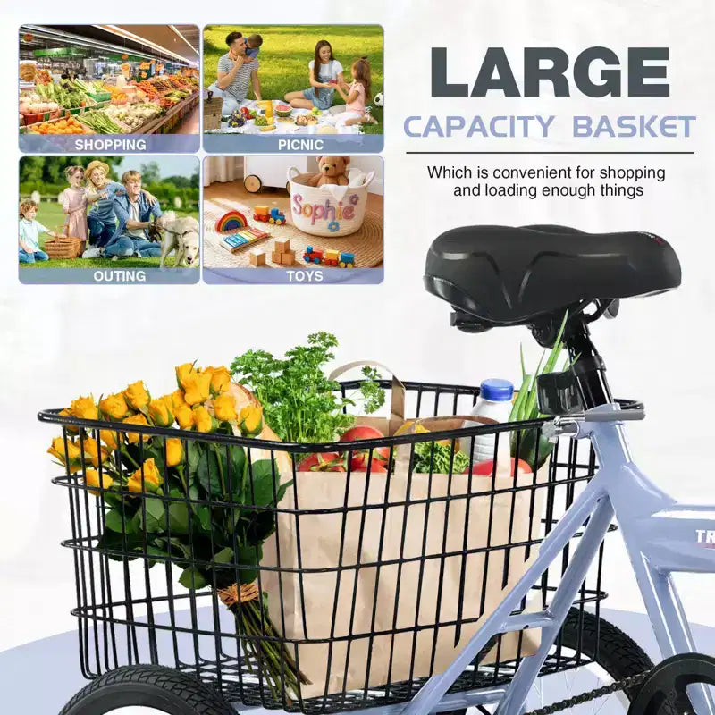 Triciclo Plegable para Adultos NAYSAYE con Cesta, Cuadro de Acero Plegable, Gran Capacidad de Carga para Compras y Viajes al Aire Libre, Azul, 53.54*23.23*39.49