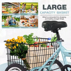Triciclo plegable de 3 ruedas NAYSAYE para adultos con cesta, cuadro de acero plegable y gran capacidad de carga, azul claro, 53.54*23.23*39.49