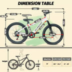 Bicicleta de montaña para jóvenes NAYSAYE de 24 pulgadas con 7 velocidades, suspensión delantera y frenos de disco para niños y niñas, ciclismo al aire libre, blanco, 51.5*8*26.37