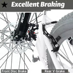 Bicicleta de montaña para jóvenes NAYSAYE de 24 pulgadas con 7 velocidades, suspensión delantera y frenos de disco para niños y niñas, ciclismo al aire libre, blanco, 51.5*8*26.37