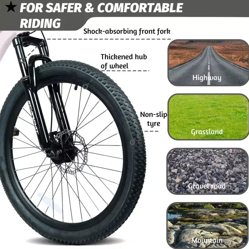 Bicicleta de montaña para jóvenes NAYSAYE de 24 pulgadas con 7 velocidades, suspensión delantera y frenos de disco para niños y niñas, ciclismo al aire libre, blanco, 51.5*8*26.37
