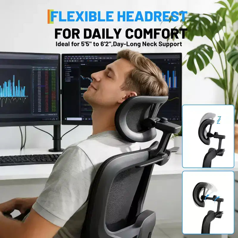 Silla Ergonómica de Oficina y Gaming de Malla con Respaldo Alto, Capacidad Resistente de 400lb con Brazos Abatibles, Reposacabezas Ajustable, Soporte Lumbar y para Piernas, Reclinable