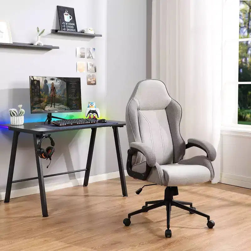 Silla giratoria de juego gris - Room Essentials™: Silla de escritorio tapizada para ordenador, ajustable, con reposabrazos fijos