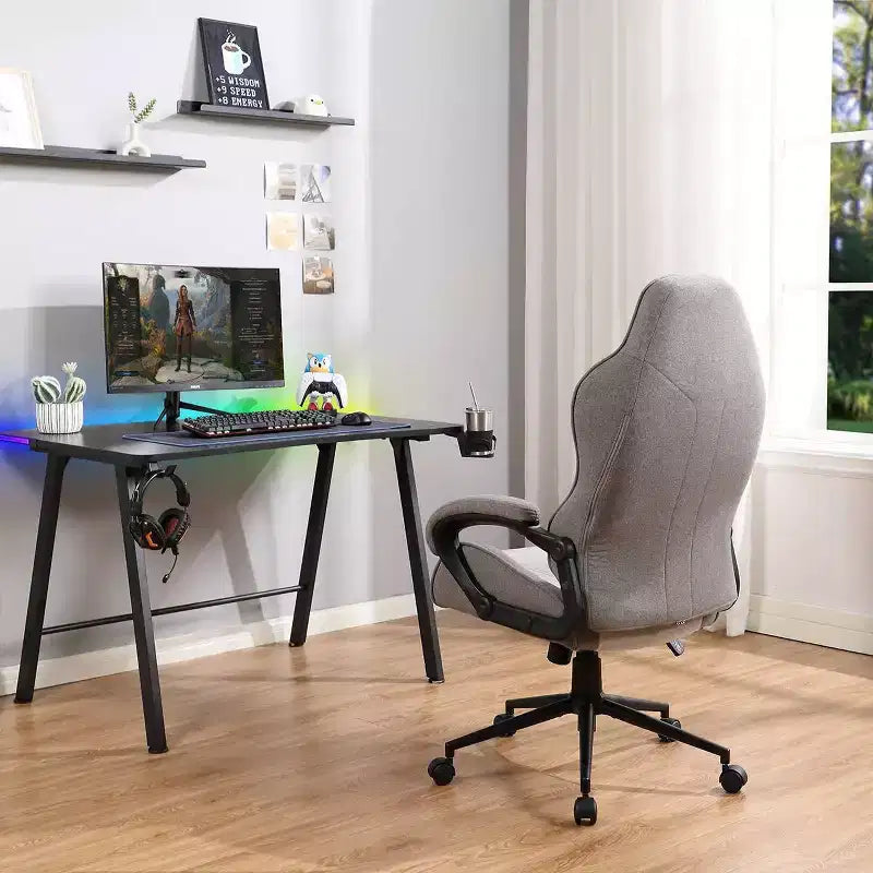 Silla giratoria de juego gris - Room Essentials™: Silla de escritorio tapizada para ordenador, ajustable, con reposabrazos fijos
