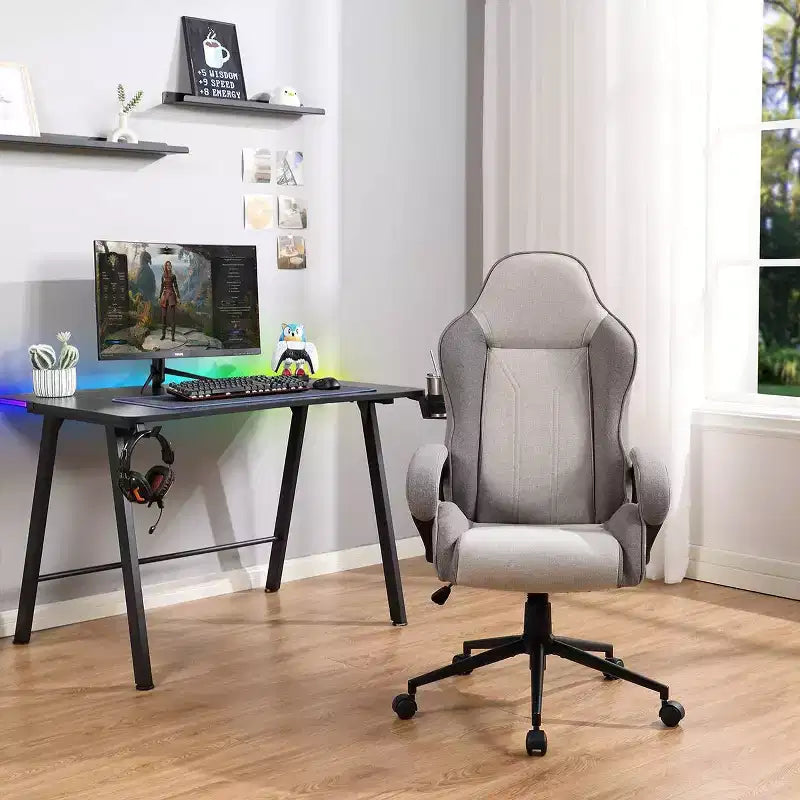 Silla giratoria de juego gris - Room Essentials™: Silla de escritorio tapizada para ordenador, ajustable, con reposabrazos fijos