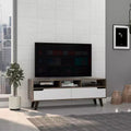 Mueble de TV para televisores de hasta 60" – Nogal oscuro y blanco, 3 estantes abiertos, laminado de madera
