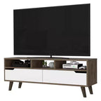 Mueble de TV para televisores de hasta 60" – Nogal oscuro y blanco, 3 estantes abiertos, laminado de madera