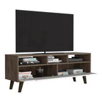 Mueble de TV para televisores de hasta 60" – Nogal oscuro y blanco, 3 estantes abiertos, laminado de madera