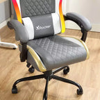 Sillón Gaming X Rocker RGB LED Ergonómico de Confort Extra para PC, Gris/Blanco/Dorado