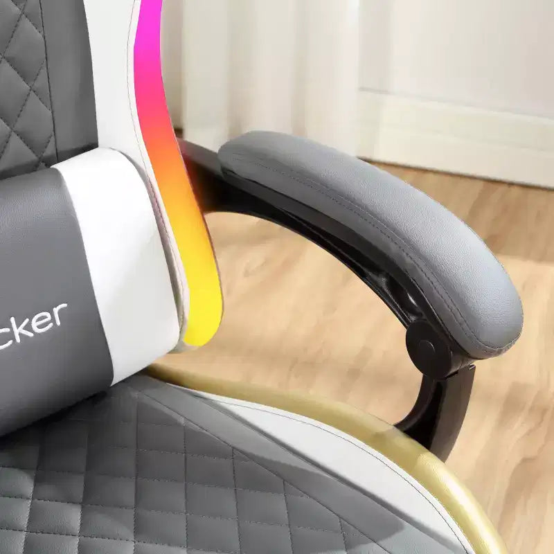 Sillón Gaming X Rocker RGB LED Ergonómico de Confort Extra para PC, Gris/Blanco/Dorado