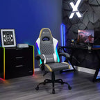 Sillón Gaming X Rocker RGB LED Ergonómico de Confort Extra para PC, Gris/Blanco/Dorado