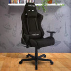Silla Gamer de Vídeo de Tela Ergonómica de Respaldo Alto Estilo Racer Negra - Techni Sport: Oficina, Giratoria, Soporte Lumbar