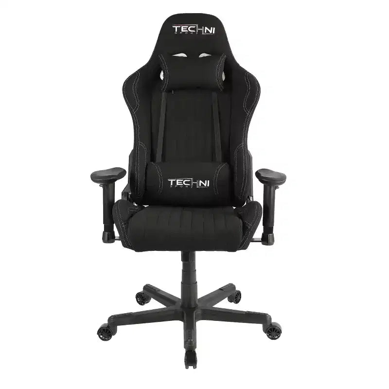 Silla Gamer de Vídeo de Tela Ergonómica de Respaldo Alto Estilo Racer Negra - Techni Sport: Oficina, Giratoria, Soporte Lumbar