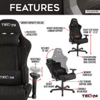Silla Gamer de Vídeo de Tela Ergonómica de Respaldo Alto Estilo Racer Negra - Techni Sport: Oficina, Giratoria, Soporte Lumbar