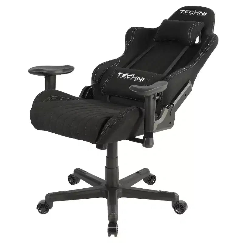 Silla Gamer de Vídeo de Tela Ergonómica de Respaldo Alto Estilo Racer Negra - Techni Sport: Oficina, Giratoria, Soporte Lumbar