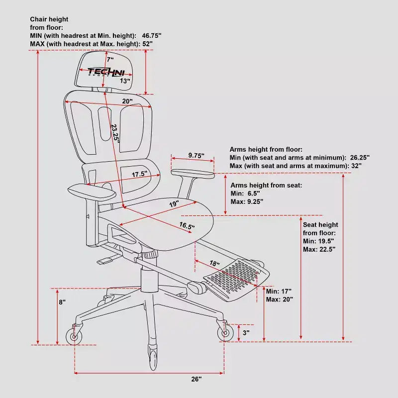 Silla de juego Airflex2 de malla con reposapiés blanca - Techni Sport: Inclinación sincronizada, capacidad de 124,7 kg, diseño ergonómico