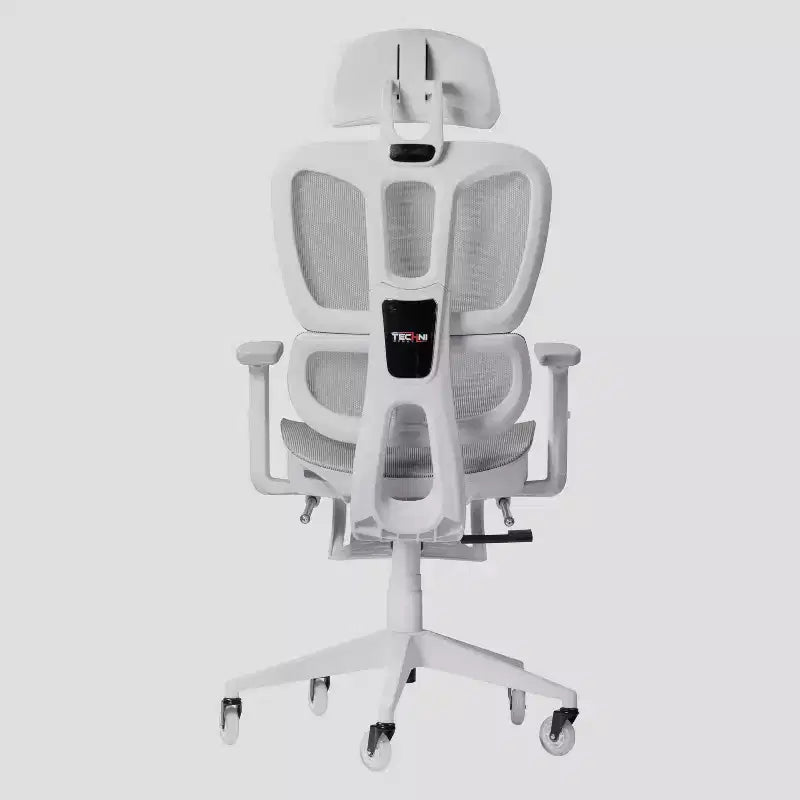Silla de juego Airflex2 de malla con reposapiés blanca - Techni Sport: Inclinación sincronizada, capacidad de 124,7 kg, diseño ergonómico