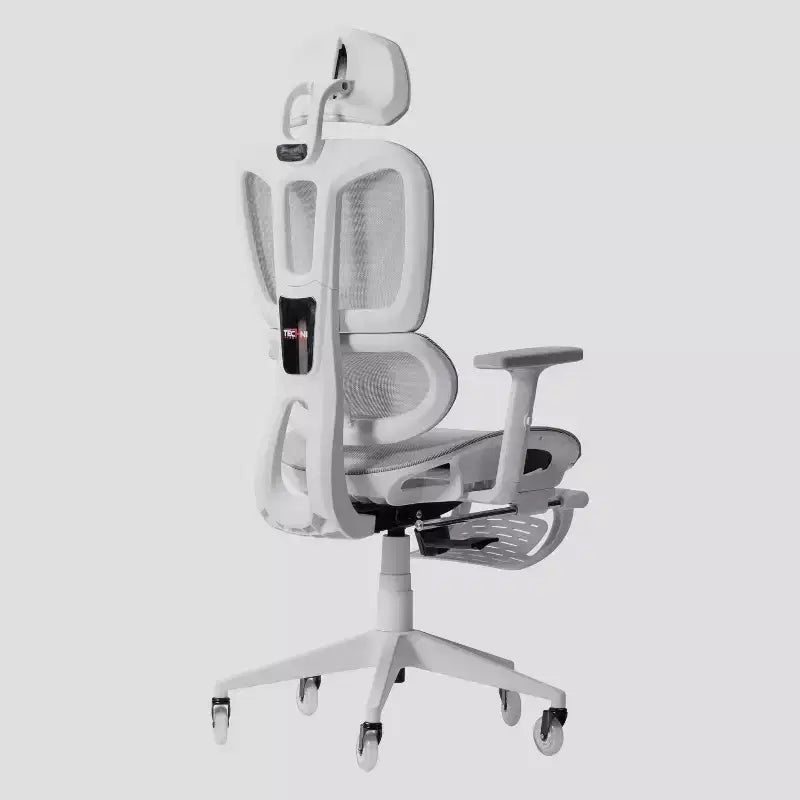 Silla de juego Airflex2 de malla con reposapiés blanca - Techni Sport: Inclinación sincronizada, capacidad de 124,7 kg, diseño ergonómico