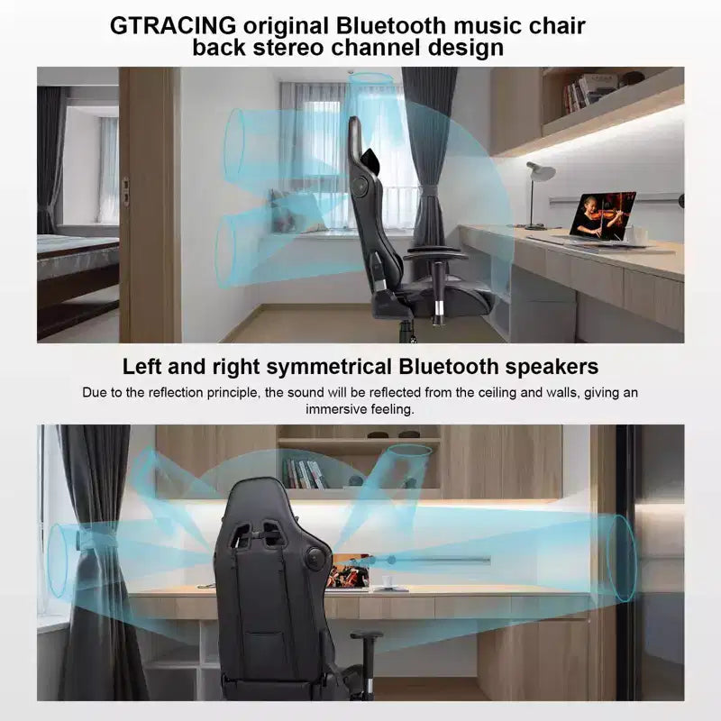 Silla de juego GTRACING con altavoces Bluetooth, silla de oficina de PU de respaldo alto, negra