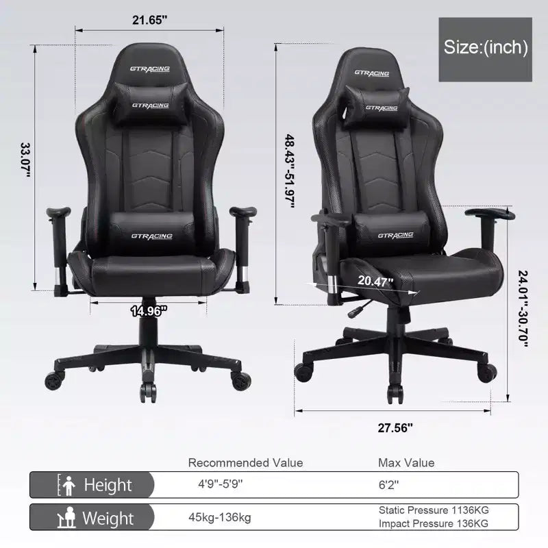 Silla de juego GTRACING con altavoces Bluetooth, silla de oficina de PU de respaldo alto, negra
