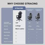 GTRACING Silla Gaming Silla de Oficina de Malla Ergonómica Reclinable con Reposapiés Negra
