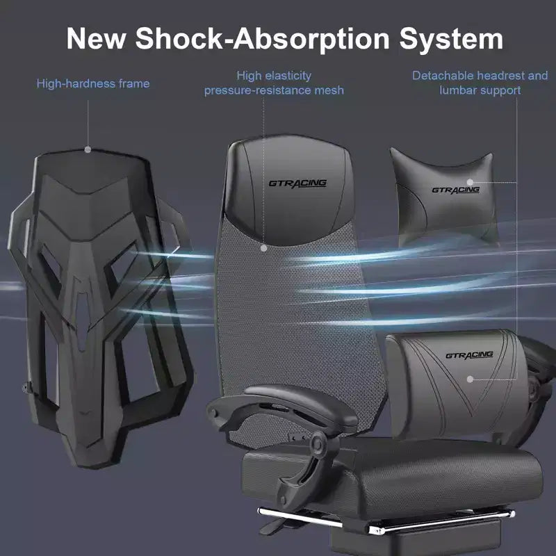 GTRACING Silla Gaming Silla de Oficina de Malla Ergonómica Reclinable con Reposapiés Negra