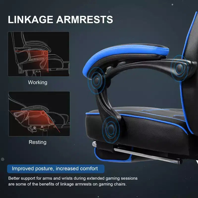 Silla de juego LUCKRACER con reposapiés, silla de oficina de escritorio para computadora con respaldo alto, azul