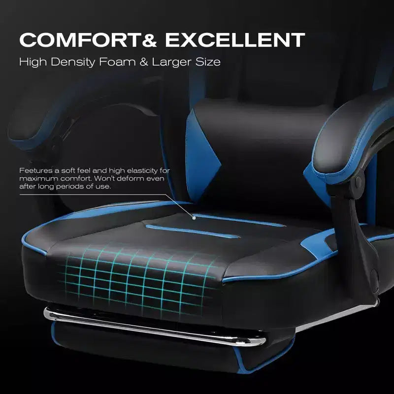 Silla de juego LUCKRACER con reposapiés, silla de oficina de escritorio para computadora con respaldo alto, azul