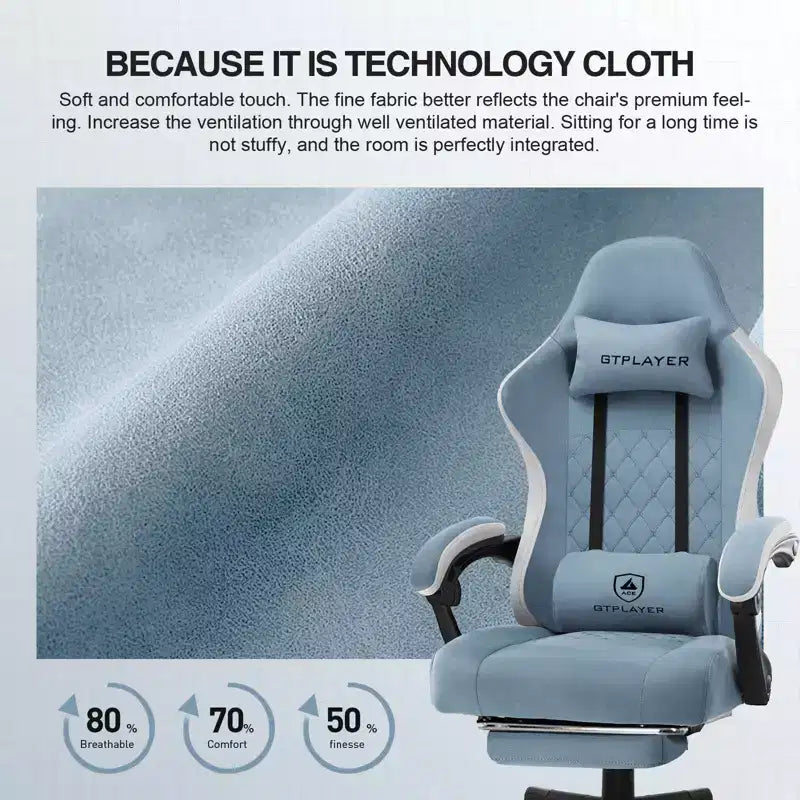 Silla de gaming GTPLAYER, silla de oficina de tela con reposabrazos articulados, silla de ordenador azul claro