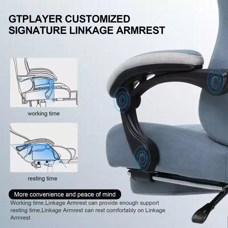 Silla de gaming GTPLAYER, silla de oficina de tela con reposabrazos articulados, silla de ordenador azul claro