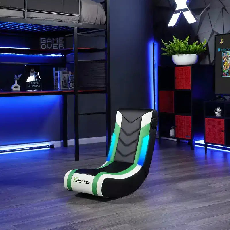 Sillón Gaming Reclinable X Rocker Horizon RGB LED Audio de Suelo Verde/Negro/Blanco