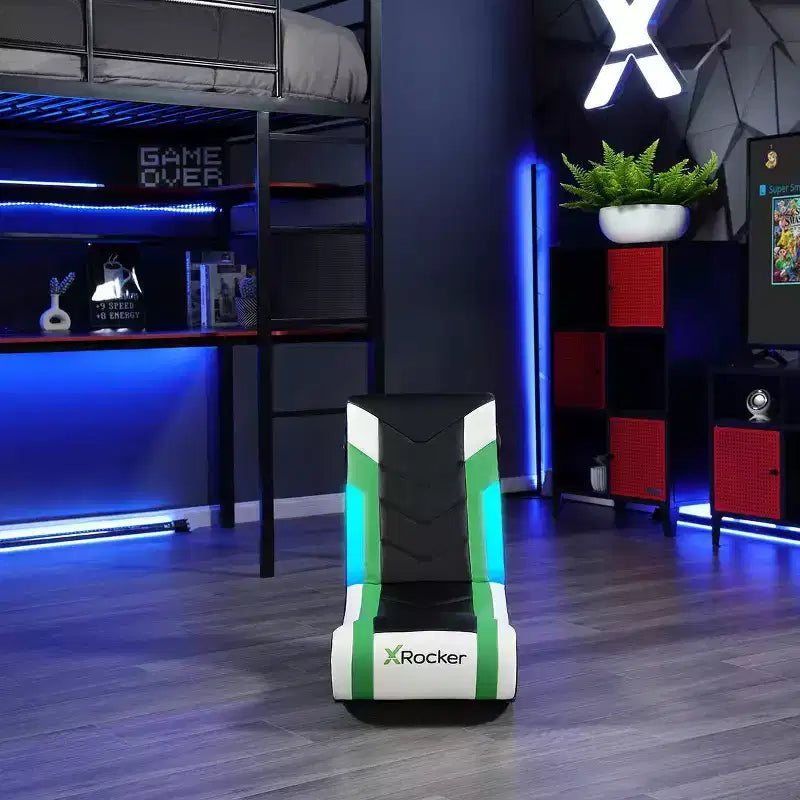 Sillón Gaming Reclinable X Rocker Horizon RGB LED Audio de Suelo Verde/Negro/Blanco