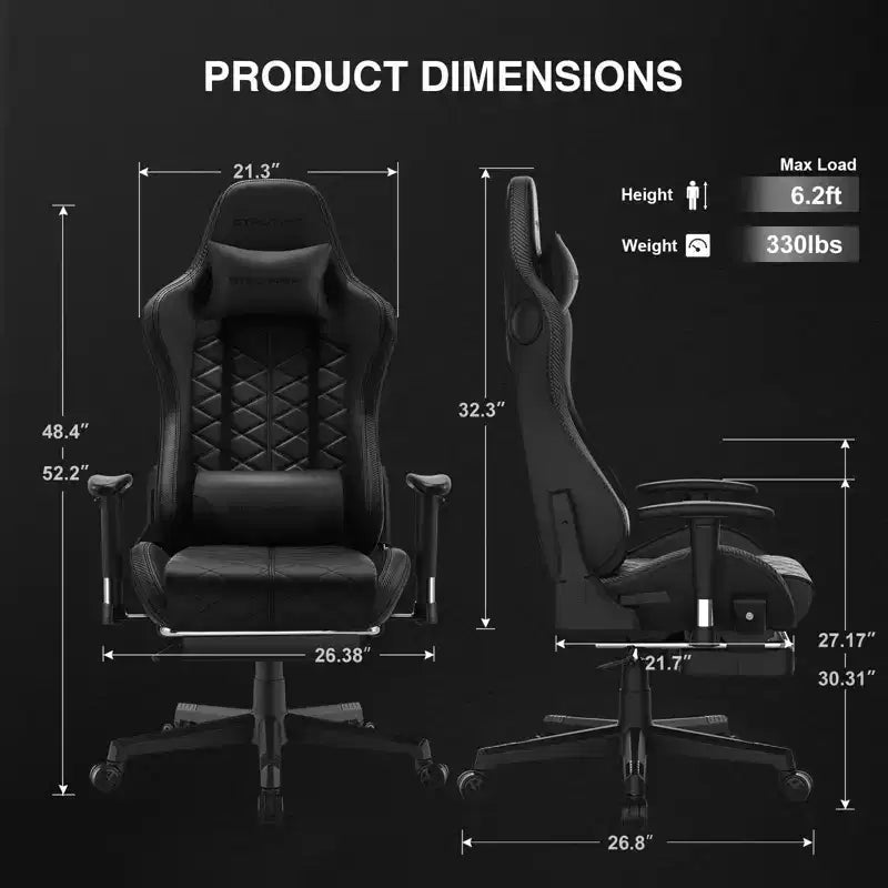 Silla gamer GTPLAYER con altavoces Bluetooth y reposapiés, silla de oficina con respaldo alto, negra