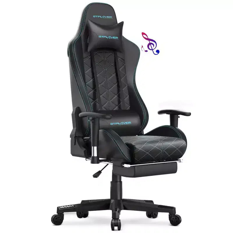 Silla gamer GTPLAYER con altavoces Bluetooth y reposapiés, silla de oficina con respaldo alto, negra