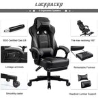 Silla Gaming LUCKRACER con Reposapiés, Silla de Escritorio de Oficina con Respaldo Alto, Gris