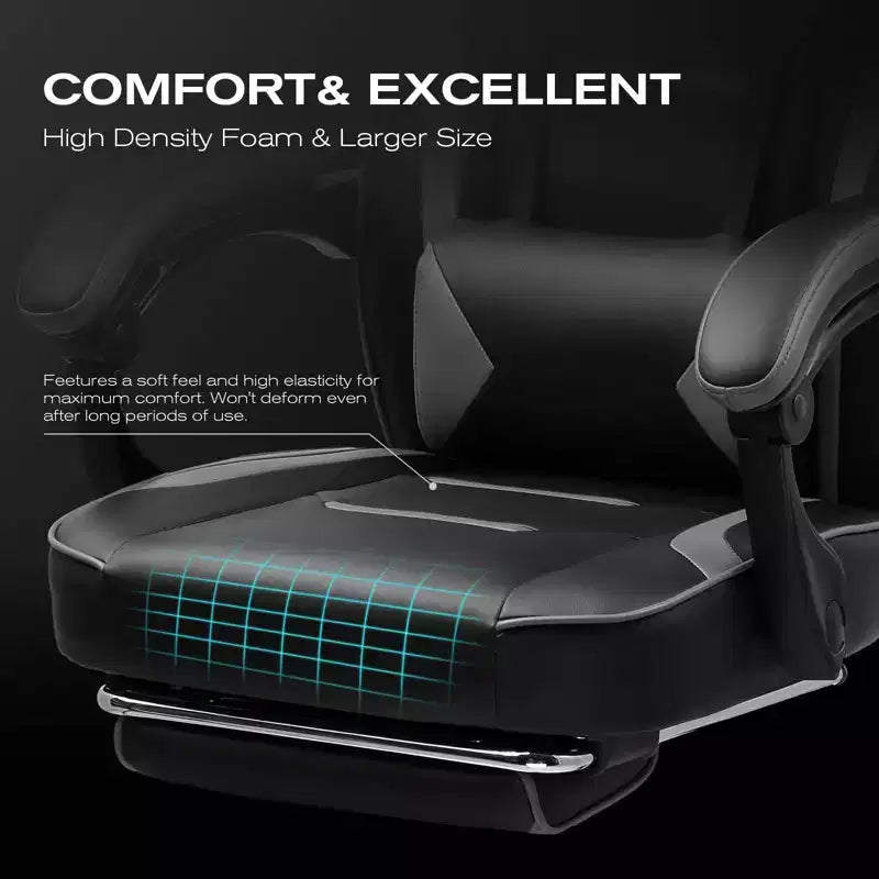 Silla Gaming LUCKRACER con Reposapiés, Silla de Escritorio de Oficina con Respaldo Alto, Gris