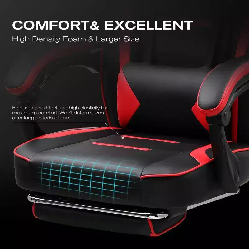 Silla de juegos LUCKRACER con reposapiés, silla de escritorio de oficina con respaldo alto, roja