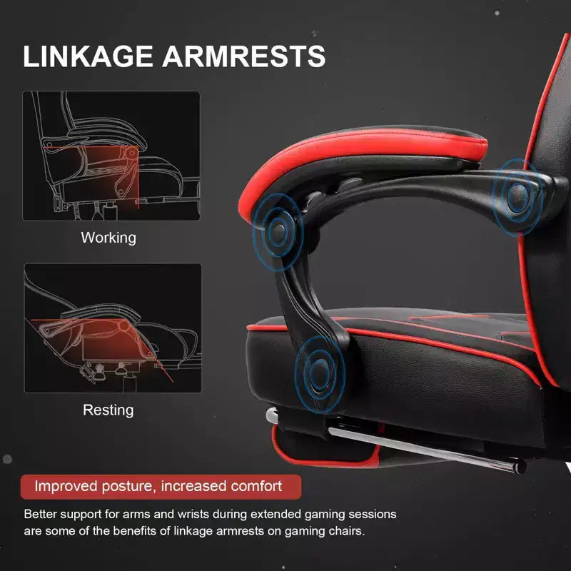 Silla de juegos LUCKRACER con reposapiés, silla de escritorio de oficina con respaldo alto, roja
