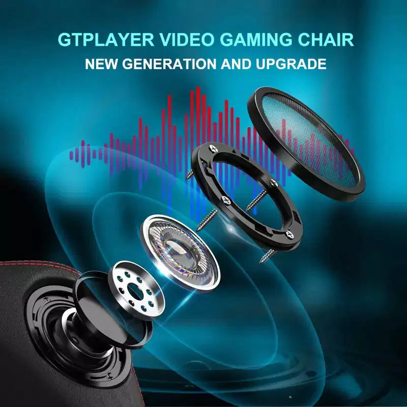 Silla Gamer GTPLAYER con Altavoces Bluetooth y Reposapiés Silla de Oficina con Respaldo Alto Roja