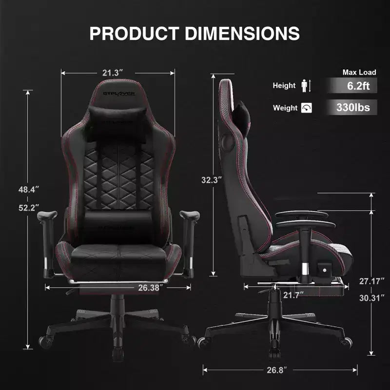 Silla Gamer GTPLAYER con Altavoces Bluetooth y Reposapiés Silla de Oficina con Respaldo Alto Roja