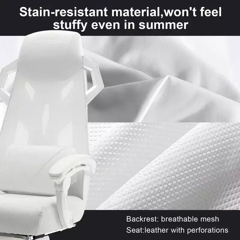 Silla Gamer GTRACING Silla de ordenador de malla Reclinable ergonómica con reposapiés Blanca
