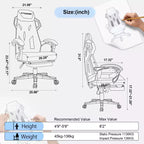 Silla Gamer GTRACING Silla de ordenador de malla Reclinable ergonómica con reposapiés Blanca