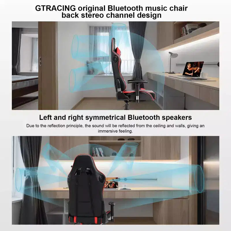 Silla de _gaming_ GTRACING con altavoces Bluetooth, silla de oficina de PU de respaldo alto, roja